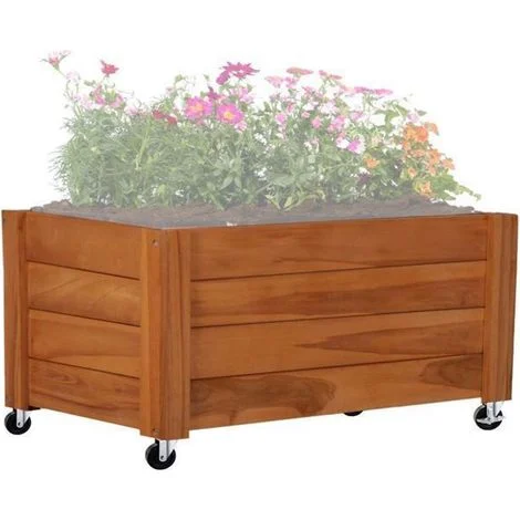 Vaso da fiori su ruote - Divit FC58 - Legno massiccio - Rettangolare 78 x 52 x 40,5 cm - Interno protetto