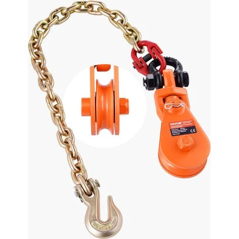 VEVOR Blocco di Strappo da 2 T con Catena G80, Puleggia del Blocco di Strappo, Grillo Girevole, Puleggia 74 mm per Cavo Metallico 9,52 mm per Applicazioni di Traino e Recupero su Camion di Rimorchio
