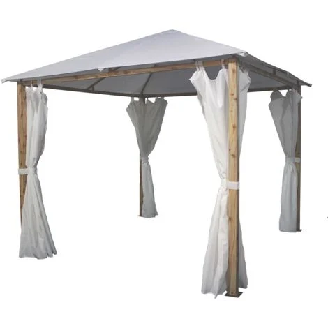 gazebo da esterno con tende laterale eurogarden "trento" in alluminio effetto legno 3x3 m