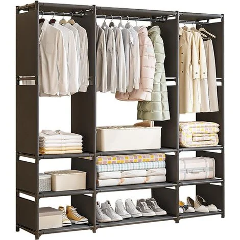 Armadio appendiabiti multifunzionale con spazio di archiviazione, robusto appendiabiti in metallo per camera da letto, 130 x 36 x 170 cm