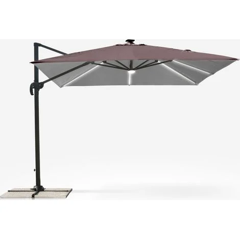 Ombrellone palo decentrato a braccio orientabile con luce solare Led 3x3m Paradise Brown Light