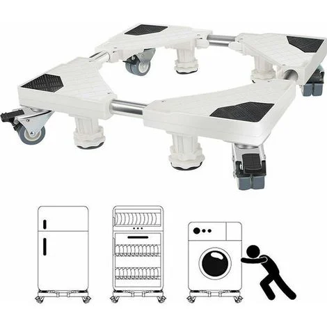 Supporto per lavatrice, base per frigorifero/lavatrice/asciugatrice, lunghezza regolabile da 47 cm a 69 cm, capacità di carico 150 kg, con effetto di riduzione del rumore, nero/bianco