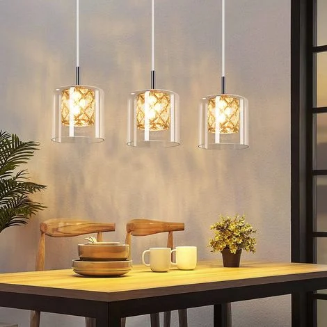 GBLY Lampada a sospensione da soffitto, lampada da tavolo da pranzo - vetro lungo 3 fiamme, sospensione da soffitto G9, vintage, 120CM, altezza regolabile, moderna, (senza lampadina)