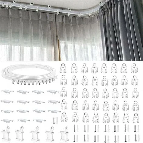 Bastone per tende, binario flessibile per tende da soffitto per finestra a bovindo, circa 3 m, supporto da parete in plastica curva e resistente per divisorio di stanze