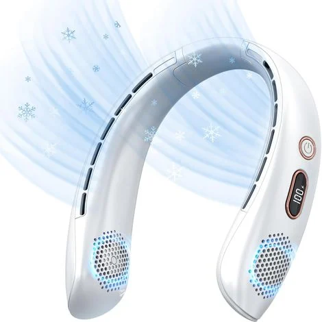 Ventilatore portatile senza pale per il collo, batteria da 6000 mAh ricaricabile tramite USB, display a LED, raffreddamento a 360°, 3 velocità, silenzioso, a mani libere, per viaggi, esterni, campeggi