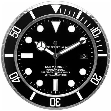 Orologio da parete Submariner di Crediri. Adatto a sale da pranzo, soggiorni, studi, ecc. (con calendario) (Nero)