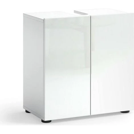 Mobile Sottolavabo Vione, Apertura Battente, Made in Italy, 34x60x62h cm Bianco Lucido