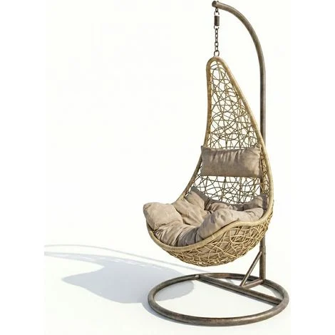 Poltrona Sospesa Da Giardino Con Struttura Autoportante In Metallo Seduta In Polyrattan E Cuscino Con Poggiatesta Arredo Outdoor Terrazza Balcone Veranda 105 x 195 Cm Beige