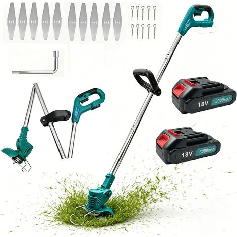 Tagliaerba a batteria, 2 batterie, Tagliaerba, Tagliabordi da giardino, 1 caricatore, Compatibile con caricatore Makita
