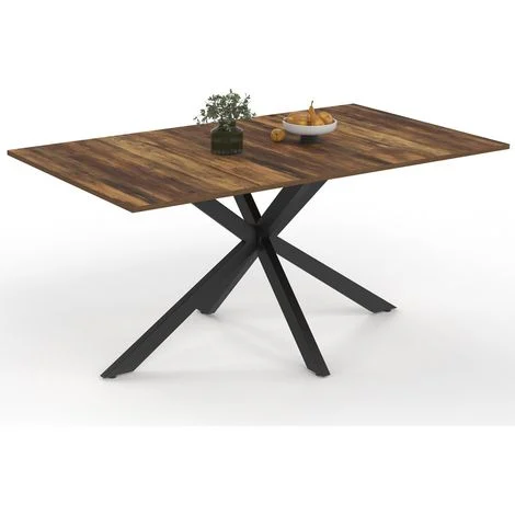 Tavolo da pranzo rettangolare ALIX 8 persone in legno scuro gamba a ragno HAWKINS e nero 160 cm