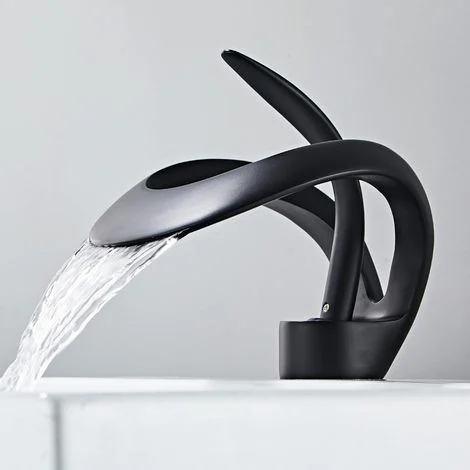 Miscelatore per lavabo a cascata personalizzabile e creativo - Monocomando con valvola in ceramica regolabile per acqua calda e fredda (nero)