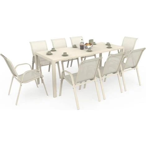 Set di mobili da giardino MADRID con tavolo da 190 cm e 8 sedie impilabili beige