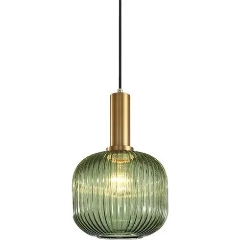 Lampadario industriale Ineasicer, lampadario vintage, attacco E27, paralume, lampadario da soffitto, vetro a strisce (verde, 20 cm)
