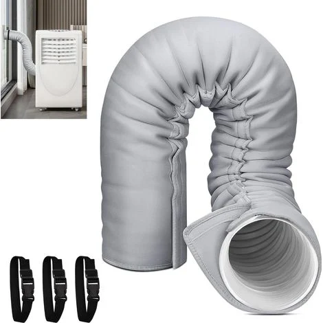 Guaina isolante per condizionatore portatile, adatta a tubi di scarico da 5" e 6" di diametro, facile da installare con 3 cinghie con fibbia regolabili, grigio chiaro
