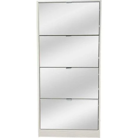 Domo Mea Scarpiera Bianca con Specchio 4 Ribalte - 60x24x152,5 cm