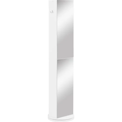 Colonna da bagno girevole Irovami con specchio e 6 ripiani, 36 x 36 x 171 cm, bianca
