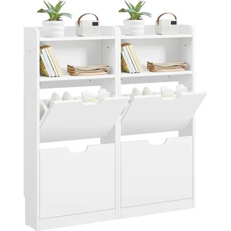 Yaheetech Scarpiera Slim Scarpiera Compatta con 4 Ribalte e 2 Scomparti Aperti Mobile da Ingresso Porta Scarpe Autoportante per Soggiorno Corridoio Entrata, 100x17x108 cm