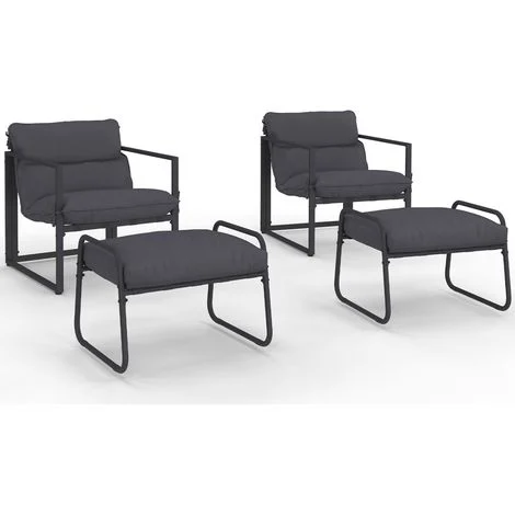 Set di 2 poltrone da giardino MARCO con poggiapiedi grigio e cuscino grigio antracite