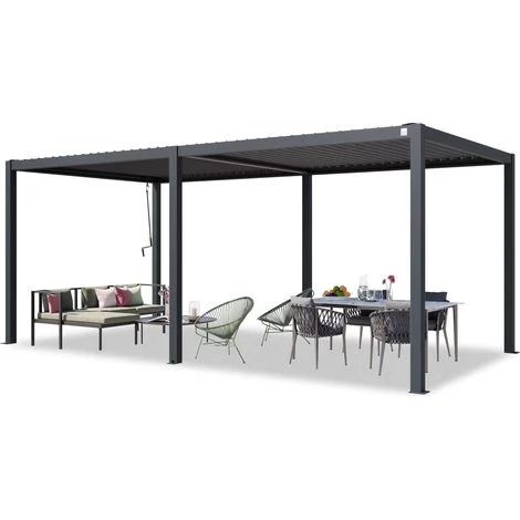 PRIMEYARD Pergola 3x6 m montanti in alluminio con tetto a doghe in acciaio gazebo da giardino antracite