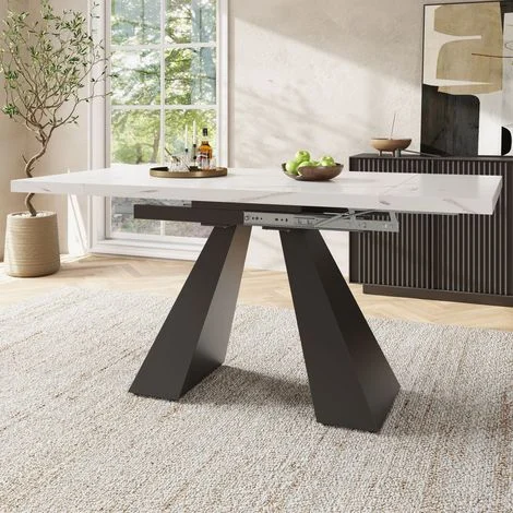 Tavolo allungabile 99-159x74x77cm, tavolo da pranzo estensibile, struttura in MDF e metallo, per casa, per 4-6 persone