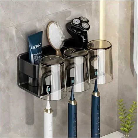 porta spazzolino elettrico (nero), porta spazzolino da parete, porta spazzolino elettrico autoadesivo, porta dentifricio, organizer per rasoio per bagno, adatto per 1-3 persone