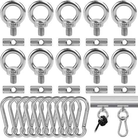 Set di 10 fermi per binario tendalino da 6 mm con 10 moschettoni, ganci per tendalino camper in acciaio inox 304 per illuminazione, appendini per accessori da campeggio, tappi per tubi
