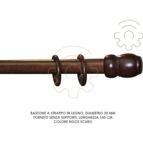 Bastone tenda a strappo legno noce scuro 35 mm lunghezza 150 cm senza supporti