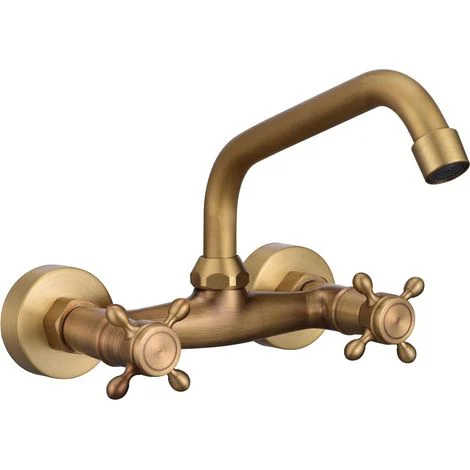 Rubinetto da cucina girevole a 360°, montaggio a parete vintage, in ottone, con acqua calda e fredda, miscelatore per lavello con doppio comando, colore prugna Flying Cross
