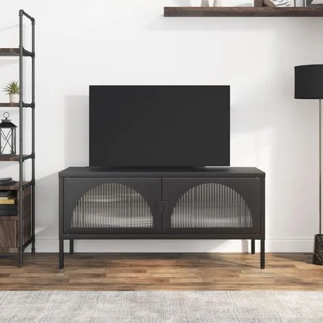 vidaXL Mobile Porta TV Nero 105x35x50 cm Vetro e Acciaio