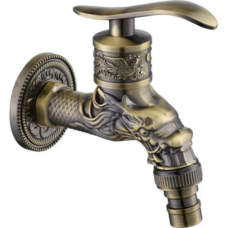 Rubinetto da parete in ottone vintage, rubinetto da giardino per esterni G1/2", rubinetto in ottone anticato, rubinetto da parete vintage, rubinetto in ottone anticato con intaglio a drago per cucina,