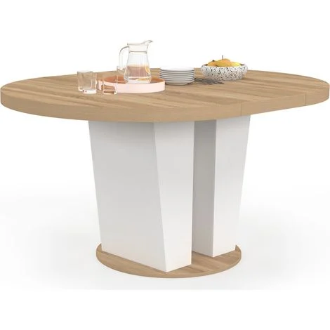 ELIAD tavolo da pranzo rotondo allungabile 4-8 persone in legno e bianco 110-150 cm