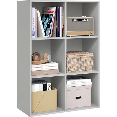 WOLTU Armadietto Libreria Basso a 6 Cubi, Scaffale Porta Libri, Mobiletto Multiuso Legno, Moderno e Semplice, Grigio