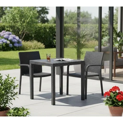 Tavolo da Esterno - 4 Posti Impermeabile Idrorepellente, Nero Antracite, -, 79x79x72h cm Corrientes