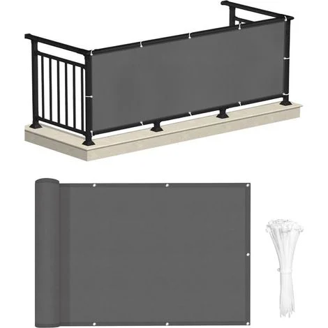 Frangivista per balcone 90 x 600 cm, impermeabile, opaco, resistente ai raggi UV, con tiranti, ombrellone da giardino, antracite (con tiranti)
