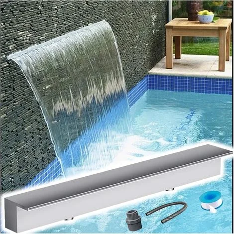 Cascata per laghetto, fontana da piscina, scatola di troppo pieno in acciaio inox per cascata da laghetto, fontana decorativa per esterni (uscita larghezza 99 cm)