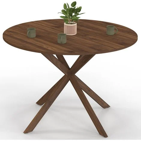 Table à manger ronde ALIX 4-6 personnes pied araignée noyer 110 cm
