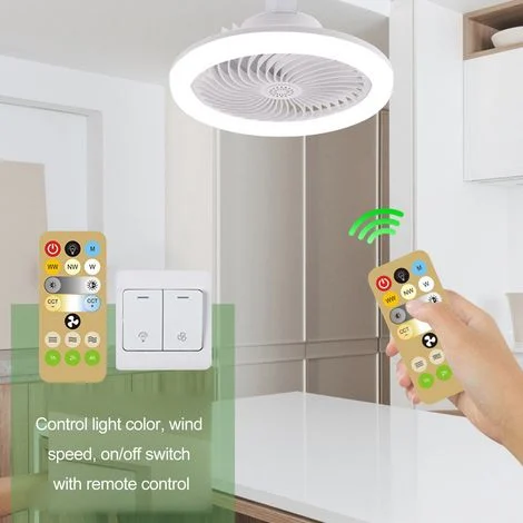 Ventilatore da soffitto con luce, ventilatore da soffitto silenzioso a lampadario da 50 W con telecomando e attacco E27, ventilatore da soffitto a LED dimmerabile per camera da letto, cucina, loft, ti