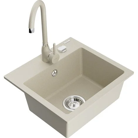 Mexen Milo lavello in granito a 1 vasca con rubinetto da cucina Telma, beige - 6505-69-670200-69