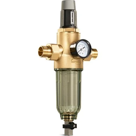 iSpring WSP50PRG Prefiltro per Sedimenti con Regolatore di Pressione, G 3/4''-1'',Ottone Senza Piombo, Prefiltro Lavabile da 50 Micron