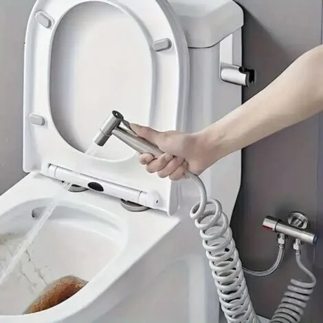 Doccetta bidet portatile per kit WC, set di accessori spray in acciaio inox con valvola a 3 vie, tubo flessibile a molla retrattile.