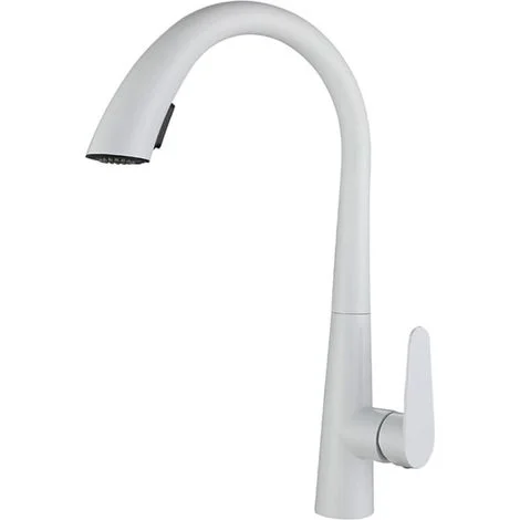 Rubinetto da cucina bianco, soffione estraibile, rubinetto da cucina girevole a 360 gradi, rubinetto da cucina in acciaio inossidabile, 2 modalità di spruzzo
