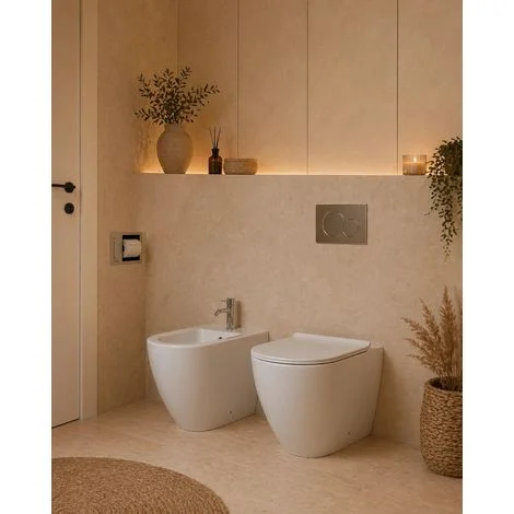 Sanitari filomuro ceramica vaso e bidet con sedile chiusura rallentata Linea Zeta