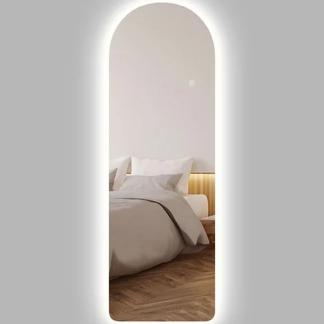 Grande specchio da parete 120 x 40 cm con illuminazione a LED, specchio arcuato, intensità variabile e 3 colori di luce trasparente