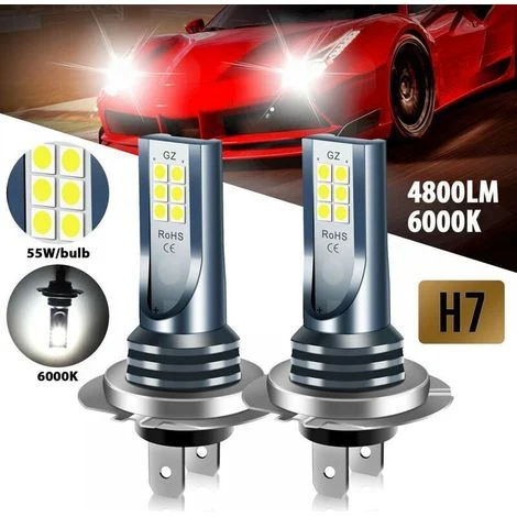Confezione da 2 lampadine a LED H7 per fari, luce bianca 6500K, LED COB 3030 a 360 gradi, impermeabili e resistenti agli urti IP68, lampadine per fari anabbaglianti/abbaglianti.