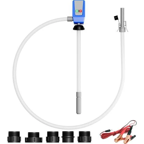 Wiltec Pompa travaso benzina, olio, gasolio, liquidi, acqua, 12 l/min, pompa autoadescante funzionamento con cavo 12 V o a batteria, display LED