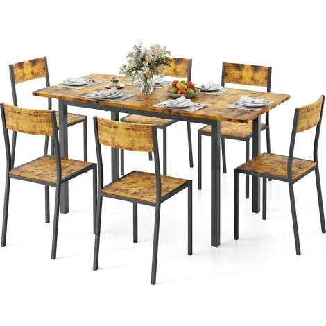 Set da Pranzo Bealife con 6 Sedie e 1 Tavolo Allungabile con struttura in Metallo Adatto a Soggiorno Sala da Pranzo Cucina Vintage 140 x 70 x 77 cm