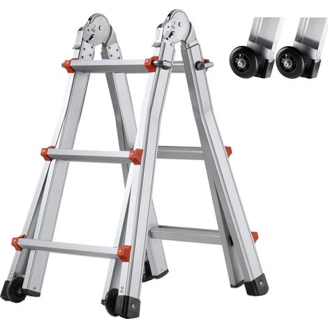 Mophorn 10 FT Scala Telescopica A-Frame, Scala Estensione Compatta in Alluminio, Scala Multifunzione Pieghevole per Camper per Casa, Scale, Interni/Esterni, Carico 330 libbre, Argento