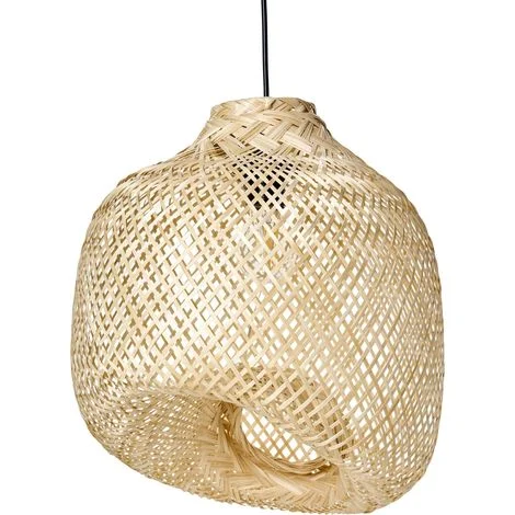 Lampada a sospensione moderna Forma irregolare Paralume di bambù Stile Boho Tessuto Soggiorno Sala da pranzo Illuminazione Naturale Gurabo