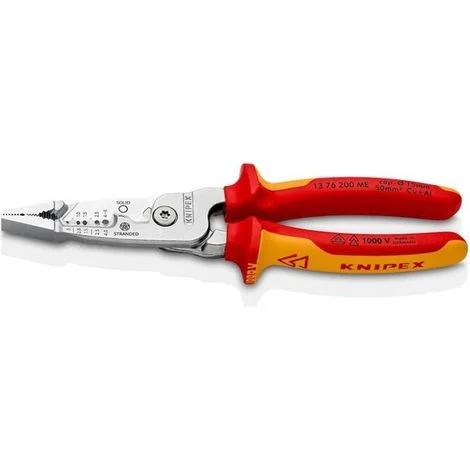 KNIPEX 13 76 200 ME Pinza multifunzione per elettricisti modello metrico isolati con manici rivestiti in materiale bicomponente, collaudati VDE cromata 200 mm