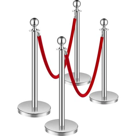 Mophorn 4 pezzi pali con corde di velluto, pali in acciaio inox, base cava, 2 corde di velluto rosso, barriere di controllo della folla argentate, pali per tappeti rossi per eventi e feste